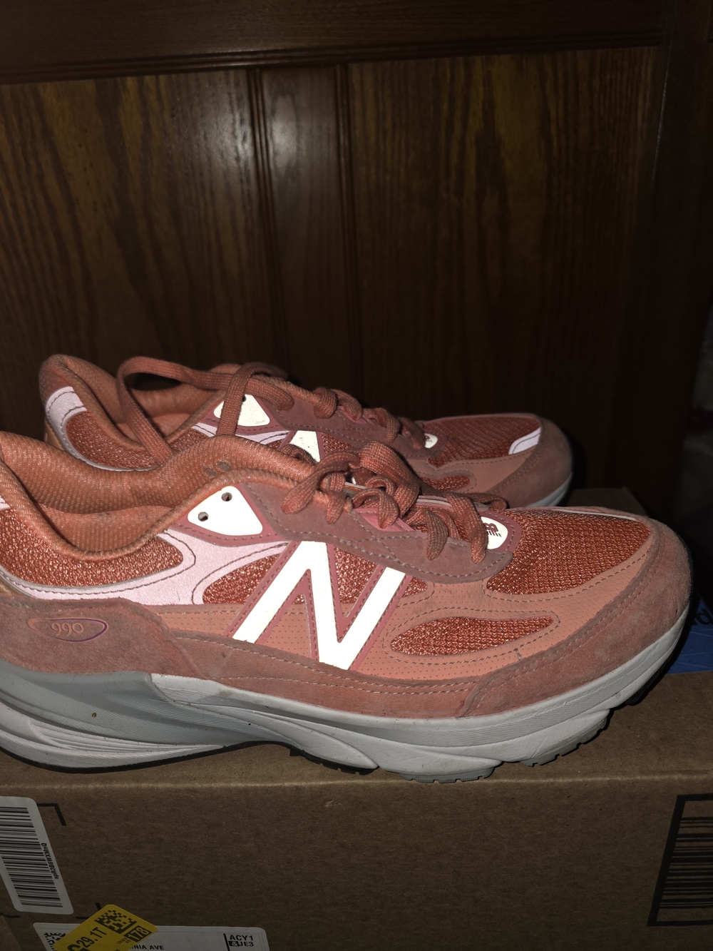 New Balance Women's 990 Coral Pink Mesh & Suede Sneakers